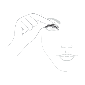 How to apply lashes: Gently place the lashes on the skin just above your natural lashes.